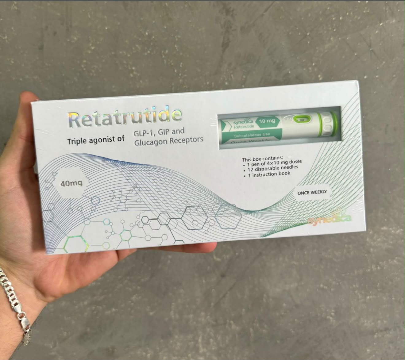Caixa Synedica Retatrutide 40 mg com caneta de 4x10 mg